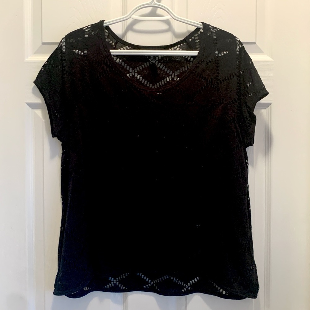 Style & Co Short Sleeve Tee with All Over Cut Outs - XL